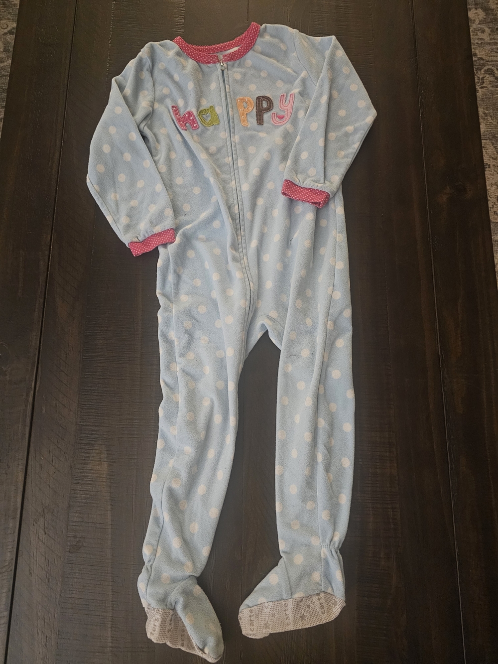 Carter's Light Blue Polka Dot Footed Pajamas with Pink Trim